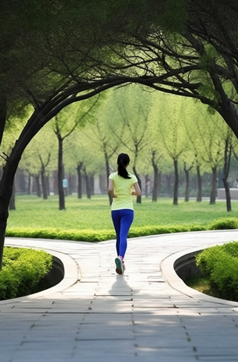 青年女人在郁郁葱葱的公园里跑步,高清,摄影图,摄影图片,图片大全,摄影图免费下载